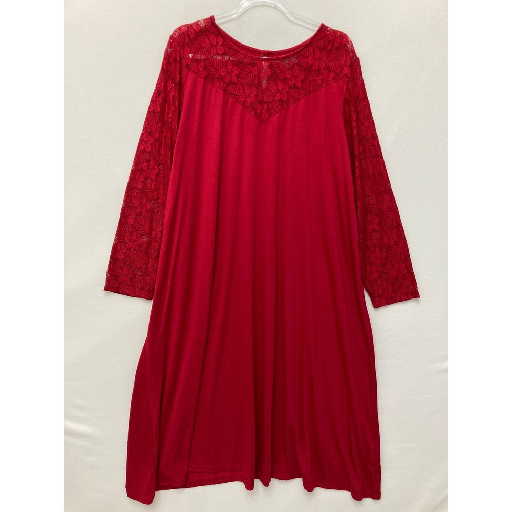 Jessica London Midi Dress size 22/24 Red Lace Long Sleeve Stretch Knit Evening